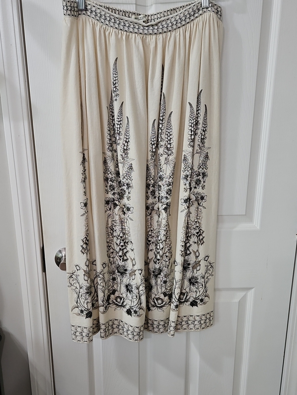 Max Studio Cream Maxi Skirt with Black Floral Print